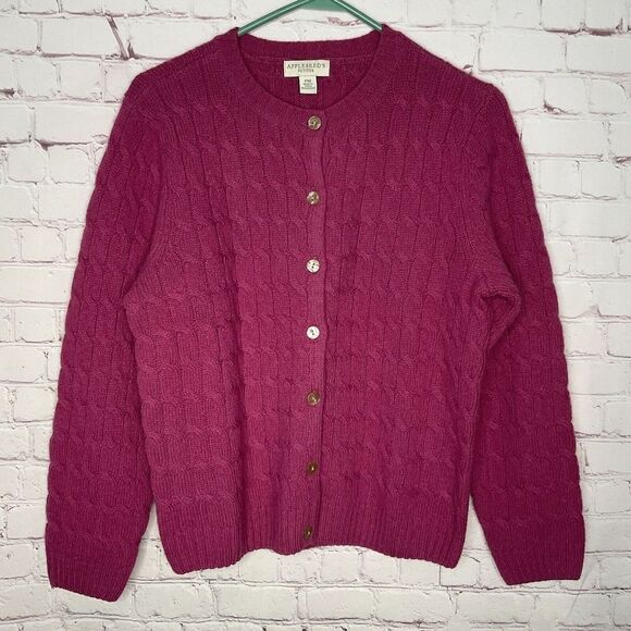 Appleseed's Women's Raspberry 100% Wool Button Front Cable Knit Cardigan Size PM - Picture 6 of 9